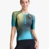 2XU Aero Tri Top Korte Mouw Blauw/groen Dames 2 2XU Aero Tri Top Korte Mouw Blauw/groen Dames -Goedkope Sport Glans Winkel 2xu aero sleeved top wt6666a cya wht