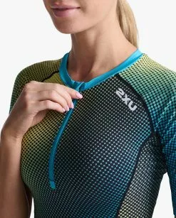2XU Aero Tri Top Korte Mouw Blauw/groen Dames 10 2XU Aero Tri Top Korte Mouw Blauw/groen Dames -Goedkope Sport Glans Winkel 2xu aero sleeved top wt6666a cya wht 022