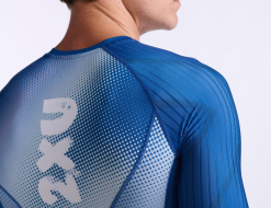2XU Aero Tri Top Korte Mouw Wit/blauw Heren -Goedkope Sport Glans Winkel 2xu aero tri sleeved top mt6662a suf wht 021