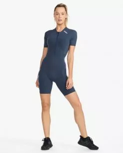 2XU Light Speed Tech Trisuit Korte Mouw Blauw Dames -Goedkope Sport Glans Winkel 2xu dames trisuit wt6634d out wrf 03