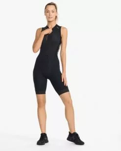 2XU Light Speed Front Zip Trisuit Mouwloos Zwart Dames -Goedkope Sport Glans Winkel 2xu dames trisuit wt6663d blk gld 03