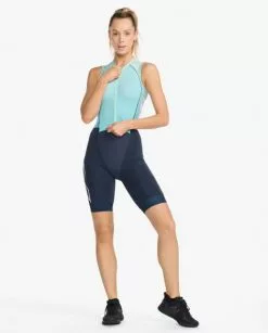 2XU Light Speed Front Zip Trisuit Mouwloos Blauw Dames -Goedkope Sport Glans Winkel 2xu dames trisuit wt6663d out wht 03