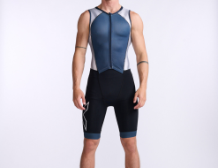 2XU Light Speed Front Zip Trisuit Mouwloos Wit/blauw Heren
