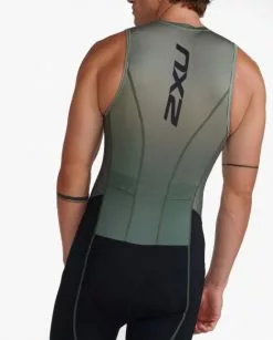 2XU Aero Front Zip Trisuit Mouwloos Groen Heren -Goedkope Sport Glans Winkel 2xu trisuits heren aero front zip sleeveless mt6427d alp per 06