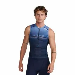 2XU Aero Front Zip Trisuit Mouwloos Blauw Heren