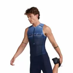 2XU Aero Front Zip Trisuit Mouwloos Blauw Heren -Goedkope Sport Glans Winkel 2xu trisuits heren aero front zip sleeveless mt6428a mdn tur 03