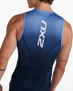 2XU Aero Front Zip Trisuit Mouwloos Blauw Heren -Goedkope Sport Glans Winkel 2xu trisuits heren aero front zip sleeveless mt6428a mdn tur 06