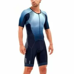 2XU Perform Korte Mouw Trisuit Blauw Heren -Goedkope Sport Glans Winkel 2xu trisuits heren perform korte mouw blauw mt5525d 02 high