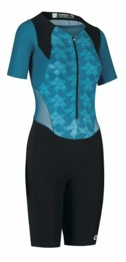 Assos Trisuit Triator SS Speedsuit Korte Mouwen Blauw Dames -Goedkope Sport Glans Winkel assos trisuit dames triator ss endurance speedsuit wom adamant blue 12112242g 03