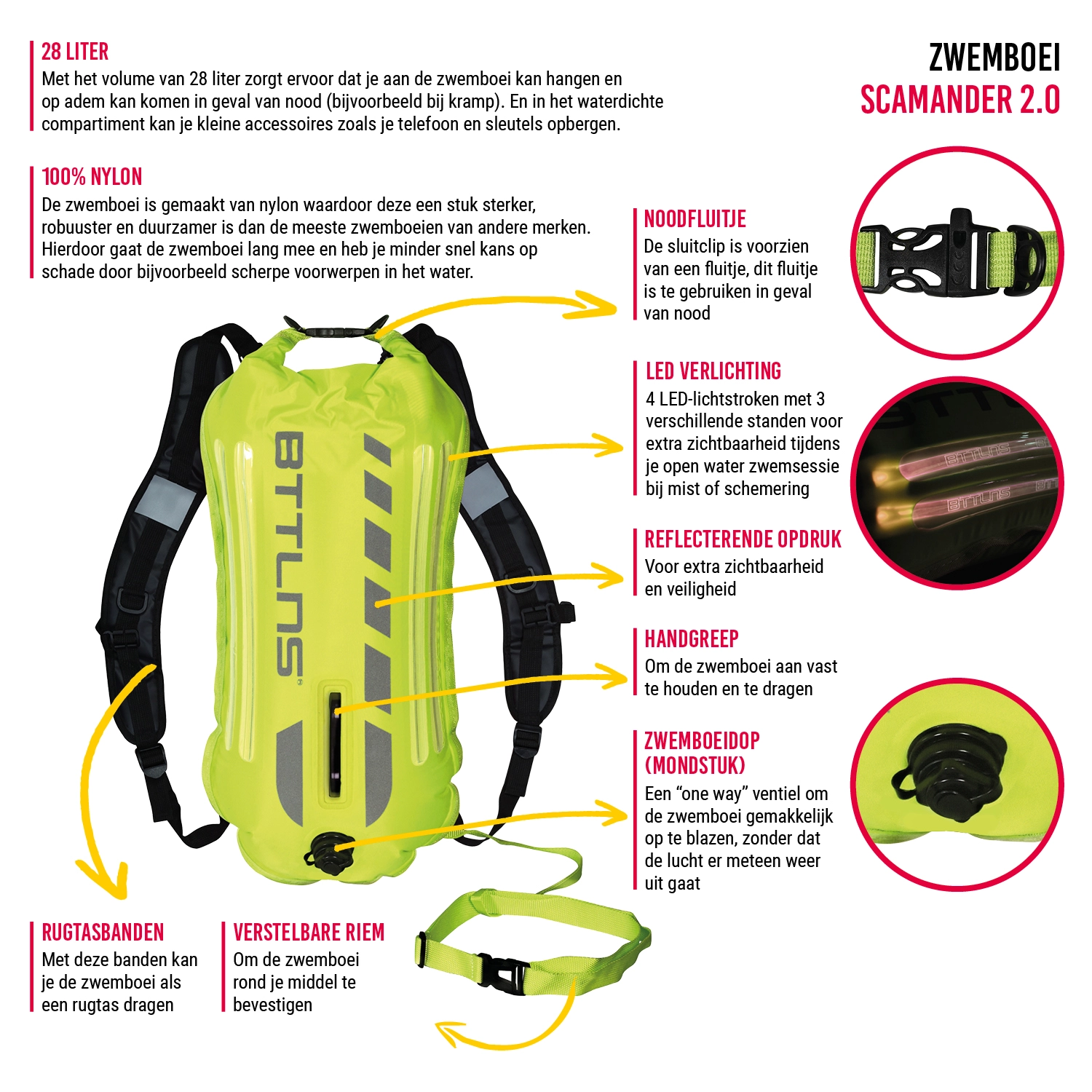 BTTLNS Saferswimmer Veiligheid Verlichte Zwemboei Scamander 2.0 Neon Groen 4 BTTLNS Saferswimmer Veiligheid Verlichte Zwemboei Scamander 2.0 Neon Groen - Afbeelding 2