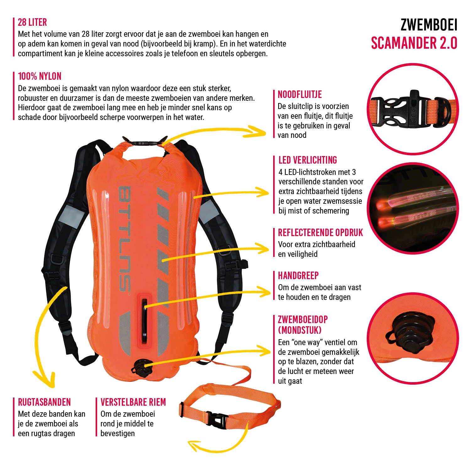 BTTLNS Saferswimmer Veiligheid Verlichte Zwemboei Scamander 2.0 Oranje 4 BTTLNS Saferswimmer Veiligheid Verlichte Zwemboei Scamander 2.0 Oranje - Afbeelding 2