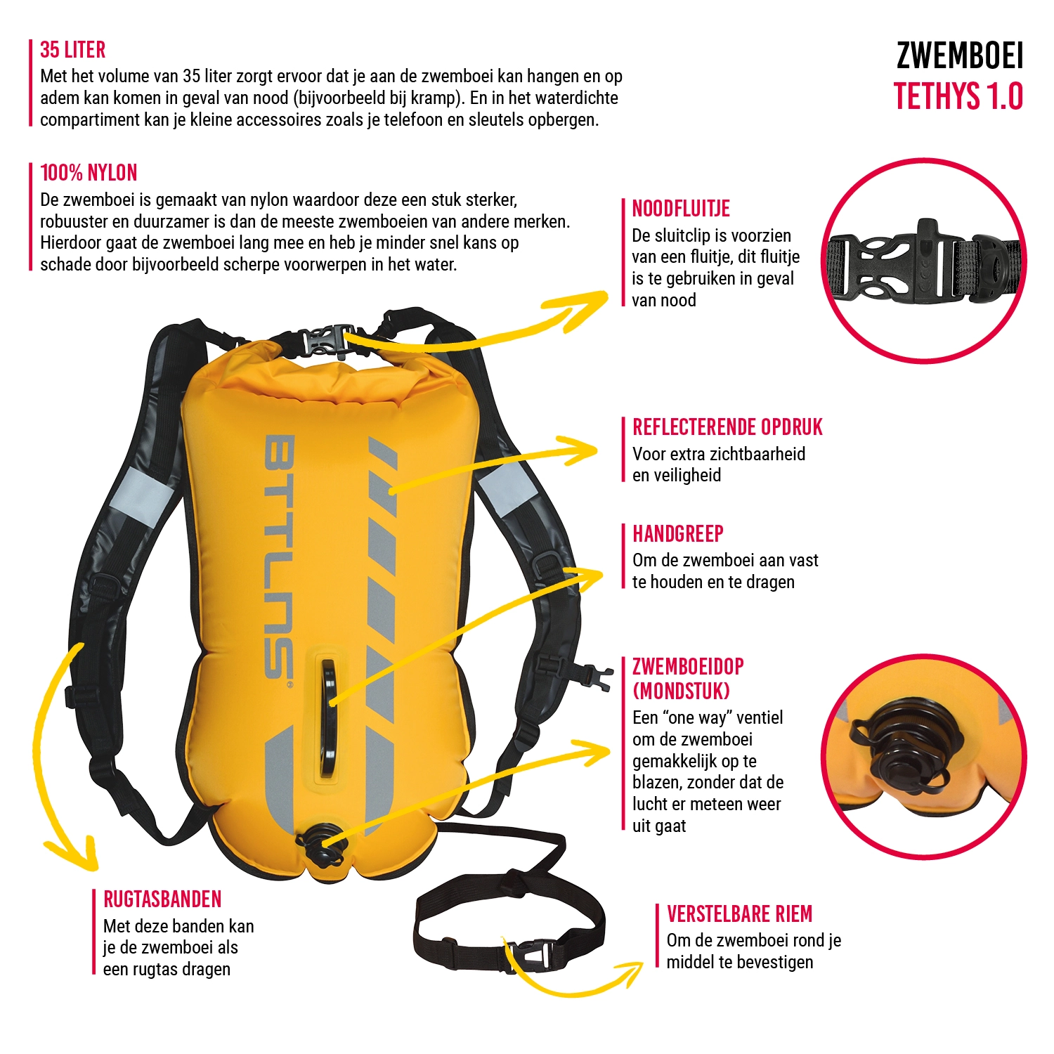 BTTLNS Tethys 1.0 Safeswimmer Zwemboei 35 Liter Geel 4 BTTLNS Tethys 1.0 Safeswimmer Zwemboei 35 Liter Geel - Afbeelding 2