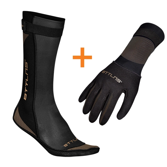 BTTLNS Neopreen Zwemsokken En Zwemhandschoenen Voordeelset Zwart/goud 3 BTTLNS Neopreen Zwemsokken En Zwemhandschoenen Voordeelset Zwart/goud